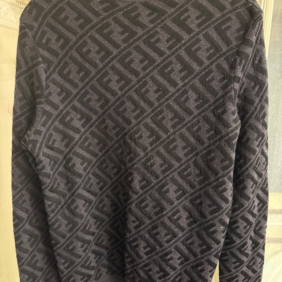 Fendi Dark Grey and Black Diagnol Stripped Zucca Knit Crew Neck Sweater - Picture 6 of 6
